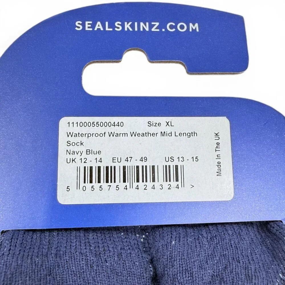NEW Sealkskinz Unisex Waterproof Warm Weather Mid Length Sock Navy XL (13-15)